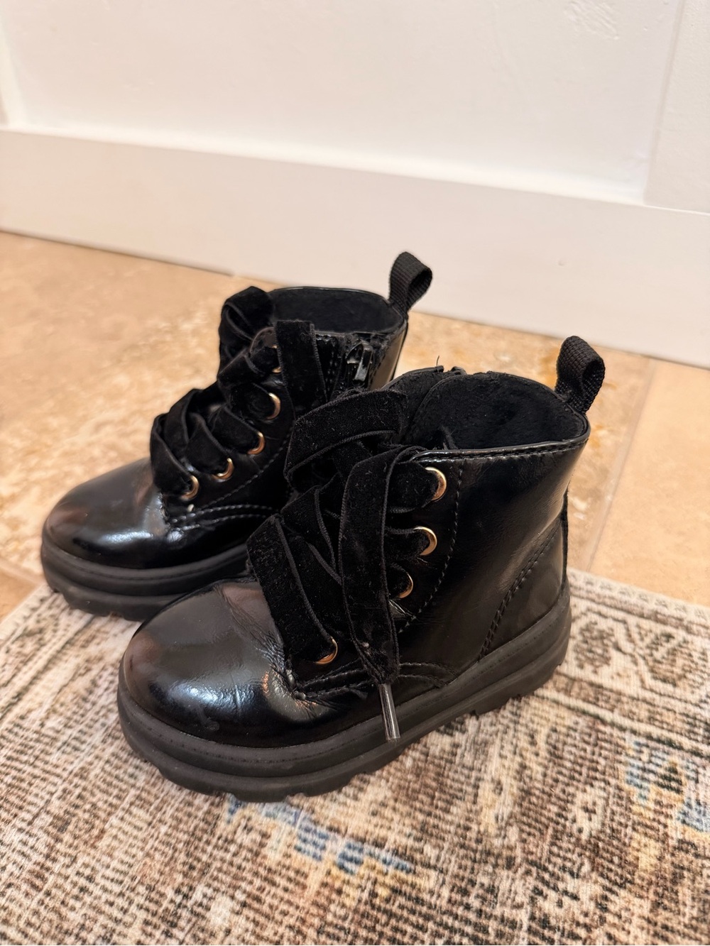 H&M Black Kids Lace-Up Ankle Boots with Velvet Laces